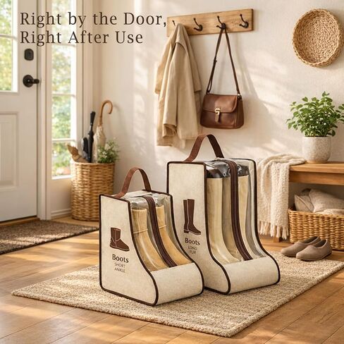 4 Pack Portable Boot Storage Bag,2 Tall & 2 Short Boot Storage Bag with Clear Window, Zipper and Handle, Travel Friendly Shoe Storage for Boots, Closet Organization,Beige in Saudi Arabia