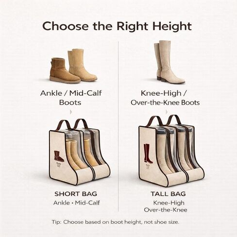 4 Pack Portable Boot Storage Bag,2 Tall & 2 Short Boot Storage Bag with Clear Window, Zipper and Handle, Travel Friendly Shoe Storage for Boots, Closet Organization,Beige in Saudi Arabia