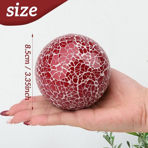 2 قطعة من كرات الفسيفساء الزجاجية الكروية المزخرفة، كرات مركزية، زينة عيد الميلاد الحمراء للأطباق والمزهريات وصينية حشو الأطباق وديكور طاولة القهوة مقاس 3.35 بوصة in Kuwait