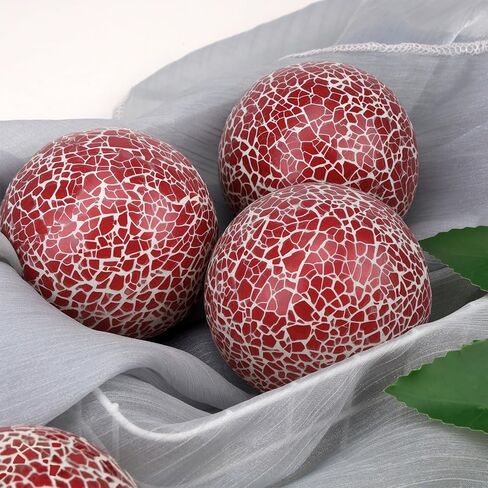 2 قطعة من كرات الفسيفساء الزجاجية الكروية المزخرفة، كرات مركزية، زينة عيد الميلاد الحمراء للأطباق والمزهريات وصينية حشو الأطباق وديكور طاولة القهوة مقاس 3.35 بوصة in Kuwait