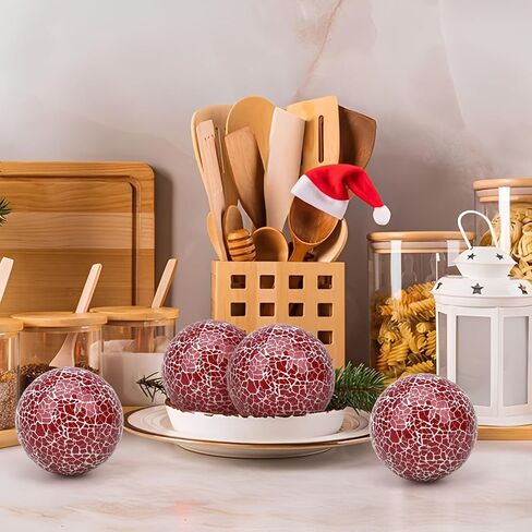 2 قطعة من كرات الفسيفساء الزجاجية الكروية المزخرفة، كرات مركزية، زينة عيد الميلاد الحمراء للأطباق والمزهريات وصينية حشو الأطباق وديكور طاولة القهوة مقاس 3.35 بوصة in Kuwait