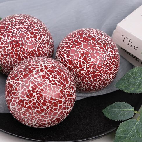 2 قطعة من كرات الفسيفساء الزجاجية الكروية المزخرفة، كرات مركزية، زينة عيد الميلاد الحمراء للأطباق والمزهريات وصينية حشو الأطباق وديكور طاولة القهوة مقاس 3.35 بوصة in Kuwait