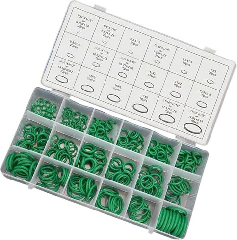 270 PCS Car Seal Gasket Washer,O Ring Assortment Set Kit, Rubber Waterproof Heat-Resistant Compressor Sealing Washer, Universal for Most Cars, Electrical Appliances, Bearings (Green) in Saudi Arabia