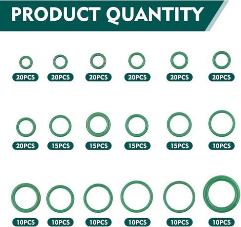270 PCS Car Seal Gasket Washer,O Ring Assortment Set Kit, Rubber Waterproof Heat-Resistant Compressor Sealing Washer, Universal for Most Cars, Electrical Appliances, Bearings (Green) in Saudi Arabia