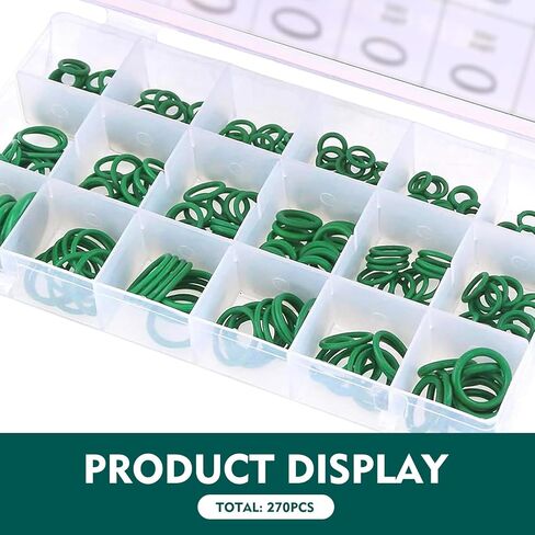 270 PCS Car Seal Gasket Washer,O Ring Assortment Set Kit, Rubber Waterproof Heat-Resistant Compressor Sealing Washer, Universal for Most Cars, Electrical Appliances, Bearings (Green) in Saudi Arabia