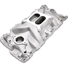 مشعب السحب المزدوج من الألومنيوم متوافق مع Chevy Small Block SBC 305 327 350 383 1955-86 262-400 V8 محرك فضي يستبدل # 2701 7101 مشعب السحب in Kuwait