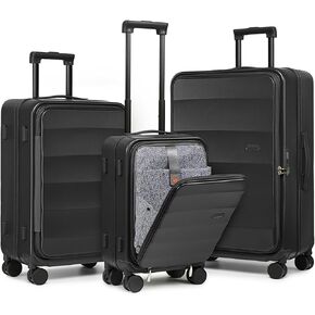 مجموعة حقائب الأمتعة من Joyway مكونة من 3 قطع مع عجلة دوارة وقفل TSA، وغطاء صلب من البولي كربونات لحمل الأمتعة مع جيب أمامي للنساء والرجال (أسود) in Kuwait
