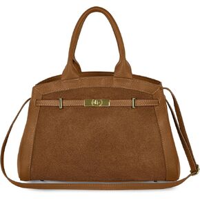 Italian Genuine Suede & Leather Bag for Women with Adjustable Strap | Medium Designer Top-Handle Satchel Handbag in Kuwait