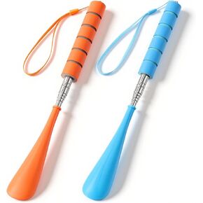 TIESOME 2 Pcs Shoe Horn Long Handled, Telescopic 12-28 Inch Metal Long Handled Shoe Horns, Portable Adjustable Length Boot Horn for Men Women Kids Seniors, Lightweight Ergonomic Handle (Blue & Orange) in Saudi Arabia