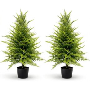 Artificial Plants Outdoor Fake Plants Faux Fern Tree 3FT Tall - Large Realistic UV Resistant Artificial Ferns with Cement Pot, 2 Pack Potted Greenery Decor for Front Porch Patio Indoor Home Office in Saudi Arabia