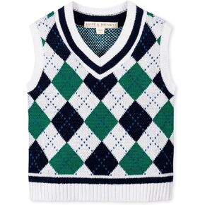 Hope & Henry Boys’ Organic V-Neck Argyle Sweater Vest | 100% GOTS-Certified Organic Cotton | Classic Intarsia Design, Blue, 5 in Kuwait