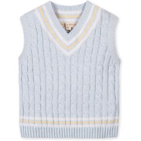 Hope & Henry Boys’ Organic V-Neck Cricket Sweater Vest | 100% GOTS-Certified Organic Cotton | Cable Knit with Contrast Stripe Trim, Blue, 7 in Kuwait