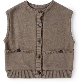 Mud Kingdom Kids Knit Sweater Vest for Boys Girls Warm Button Front Cardigan Vest with Pockets Taupe 4T- Size 12 in Kuwait