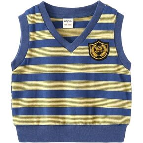 Unisex Toddler Striped Vest Sleeveless Casual Outerwear Top Sleeveless Sweater V-Neck Cable Knitted Stripe Knitwear in Kuwait