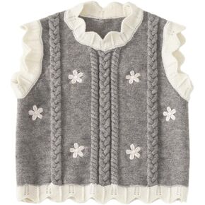 Toddler Children's Vest Boys and Girls' Floral Decor Sleeveless Round Neck Sweaters Knitted Lace Design Vests in Kuwait