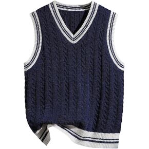 SOLY HUX Boy's Cable Knit Sweater Vest Striped Trim V Neck Sleeveless Casual Fall Tops in Kuwait