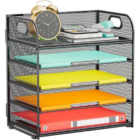 Paper Organizer Letter Tray with Handle, 5-Tier Black Stackable Desk Organizer with Metal Mesh, Sturdy Paper Tray for Office Desk, Home & Classroom Supplies Storage in Kuwait