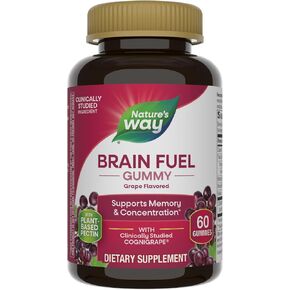 Nature's Way Brain Fuel، يدعم الذاكرة والتركيز*، Cognigrape® المدروس سريريًا، 60 علكة، بنكهة العنب in Kuwait