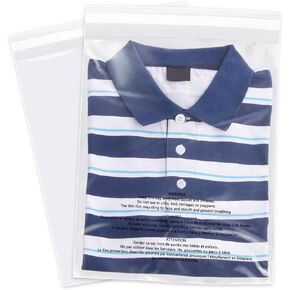 12" x 18" (200 Count) - Clear Poly Bags with Suffocation Warning Self Seal for Packaging, Shirts, Clothing & FBA - Permanent Adhesive in Kuwait