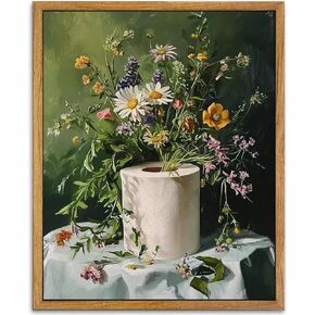 AtterrirArt Framed Funny Bathroom Wall Art, Toilet Paper Picture Painting Print, Vintage Moody Floral Wall Decor, Toilet Canvas Wall Art, Ready To Hang, 12 * 16 Inches in Saudi Arabia