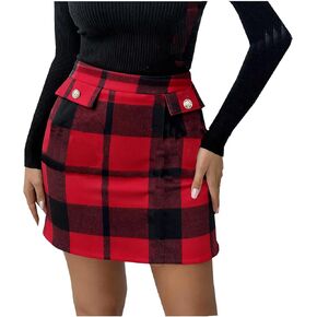 Womens Plaid Button Skirt High Waist Zipper Tight Fitting Pencil Skirt | Retro Chic Versatile Skorts for Summer in Saudi Arabia