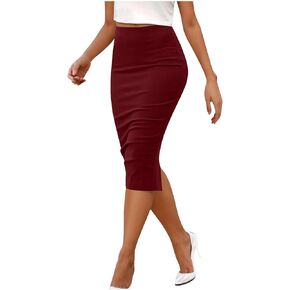 تنانير Bodycon متوسطة الطول للسيدات - تنورة نحيفة مناسبة مع سحاب، تنورة قابلة للتمدد بطول الركبة للحفلات المسائية in Kuwait