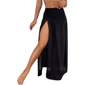 Womens Elastic Waist Midi Skirt - Summer Solid Pull-On Skirts, Comfort Stretchy Casual Knee-Length A-Line Skort in Kuwait