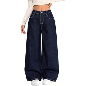 SHENHE Girl's Baggy Jeans Wide Leg Low Rise Elastic Waist Y2k Denim Pants Jeans Streetwear in Saudi Arabia