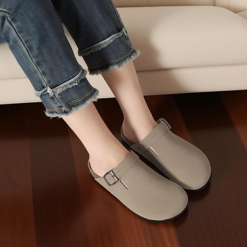 Suede Clogs for Women Leather Mules Adjustable Buckle with Comfort Cork Footbed and Arch Support in Saudi Arabia