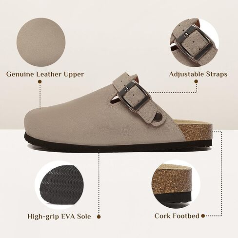 Suede Clogs for Women Leather Mules Adjustable Buckle with Comfort Cork Footbed and Arch Support in Saudi Arabia