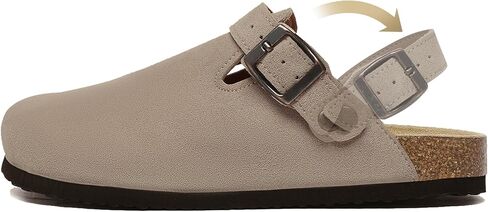 Suede Clogs for Women Leather Mules Adjustable Buckle with Comfort Cork Footbed and Arch Support in Saudi Arabia