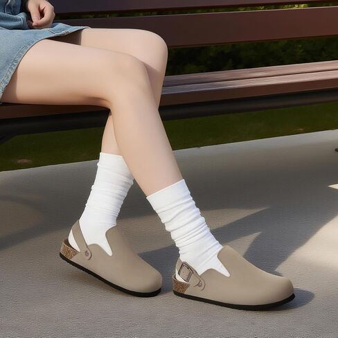 Suede Clogs for Women Leather Mules Adjustable Buckle with Comfort Cork Footbed and Arch Support in Saudi Arabia