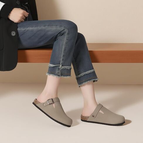 Suede Clogs for Women Leather Mules Adjustable Buckle with Comfort Cork Footbed and Arch Support in Saudi Arabia