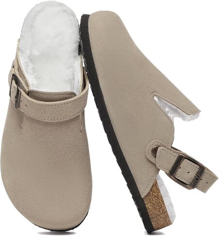 Suede Clogs for Women Leather Mules Adjustable Buckle with Comfort Cork Footbed and Arch Support in Saudi Arabia