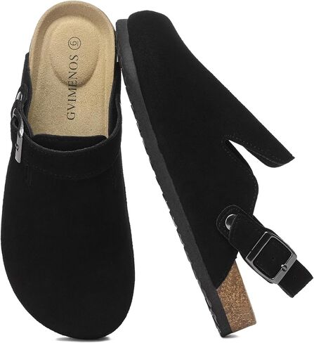 Suede Clogs for Women Leather Mules Adjustable Buckle with Comfort Cork Footbed and Arch Support in Saudi Arabia