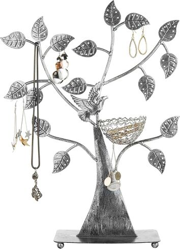MyGift 14-Inch Bronze-Tone Tree & Bird Nest Earring Stand Jewelry Tower with Ring Trinket Organizing Tray in Saudi Arabia