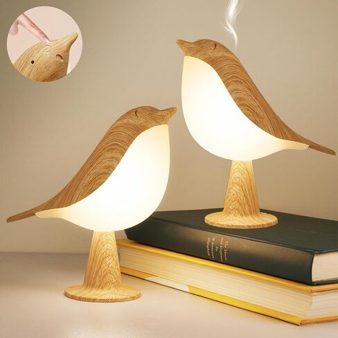 2 Cute Bird Table Lamps Combo,Rechargeable Cordless Lamp with 3 Color Temperature and Adjustable Brightness,Small Desk Lights for Bedroom Nightstand Bedside Table - Wood Tone in Saudi Arabia