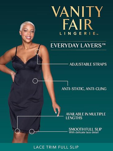 ملابس Vanity Fair النسائية للفساتين الداخلية سهلة الارتداء، دانتيل - 66 سم محايد/أسود (عبوتان)، مقاس متوسط ​​أمريكي in Saudi Arabia