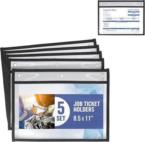 Job Ticket Holders, 8.5 x 11 Inches Horizontal Clear Sleeves with Dry Erase Surface, Heavy-Duty Document Protectors Sleevee 5 Pack for Office, Auto Repair, Schools Easy to Clean Waterproof in Saudi Arabia