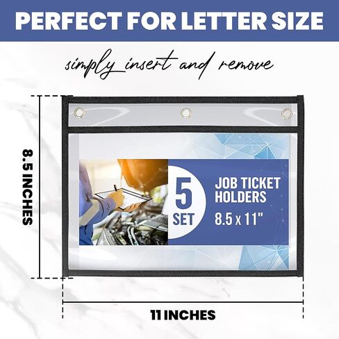 Job Ticket Holders, 8.5 x 11 Inches Horizontal Clear Sleeves with Dry Erase Surface, Heavy-Duty Document Protectors Sleevee 5 Pack for Office, Auto Repair, Schools Easy to Clean Waterproof in Saudi Arabia