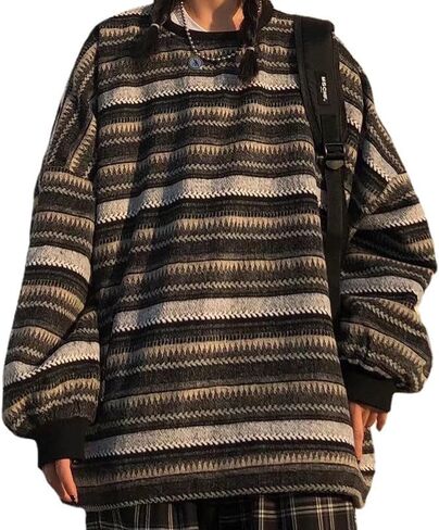 Y2K Grunge Grandpa Sweater 90s Aesthetic Goth Strip Pullover Fairycore Oversized Knit Tops Downtown Girl Emo Clothing in Saudi Arabia