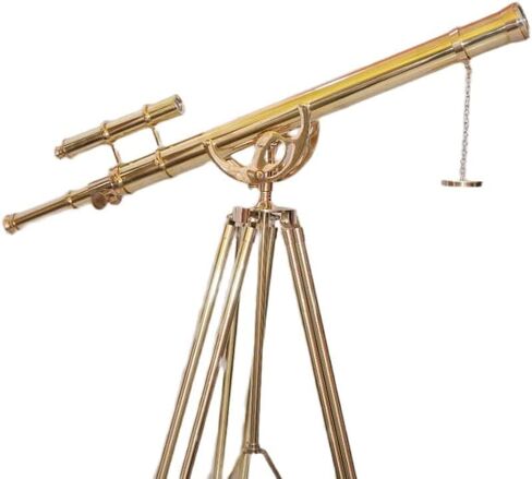 Nautical Double Barrel Shiny Brass Antique Telescope Floor Standing Wooden/Brass Stand Home Collectible Stand Brown Adjustable Tripod - Navirock in Saudi Arabia