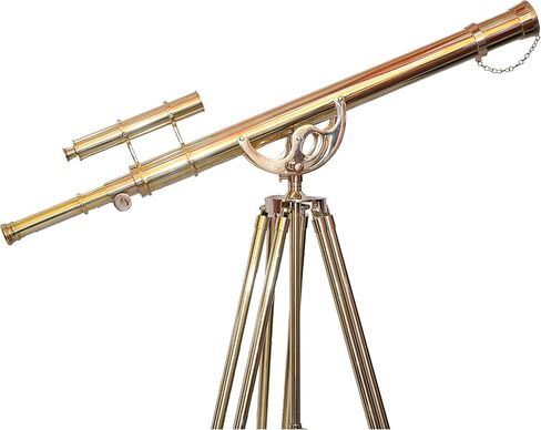 Nautical Double Barrel Shiny Brass Antique Telescope Floor Standing Wooden/Brass Stand Home Collectible Stand Brown Adjustable Tripod - Navirock in Saudi Arabia