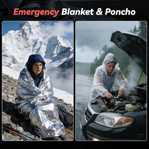 حقيبة أدوات أمان السيارة في حالات الطوارئ مع كابلات توصيل، مقياس ضغط الإطارات، أدوات المساعدة على الطريق لسلامة السيارات، للنساء والرجال والمراهقين (أحمر) in Kuwait