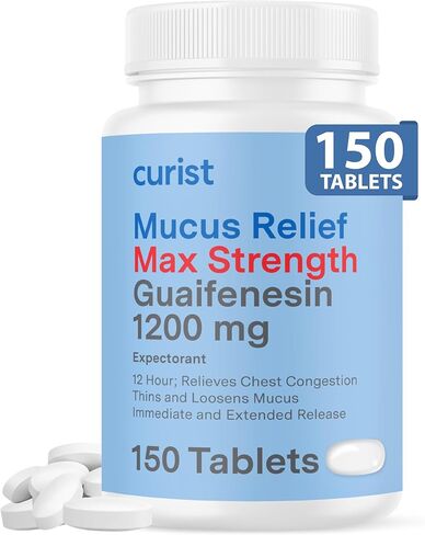 Curist Guaifenesin 1200 Mg Extended Release Tablets - 150 Count Maximum Strength Mucus Relief Tablets OTC - Reduce Mucus, Clear Congestion (1200mg Bulk Pack - 150 Tablets) in Kuwait