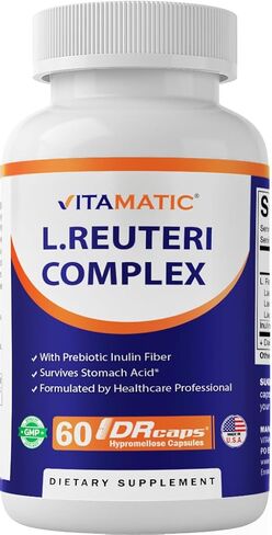 Vitamatic Lactobacillus Reuteri Complex - 22 Billion per DR Capsule - 60 Count - Digestive Support - Made with Prebiotic Inulin Fiber in Saudi Arabia