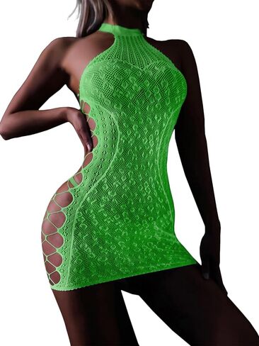 Women's Lingerie,Fishnet Halter Dress Glow in the Dark Party Outfits in Saudi Arabia