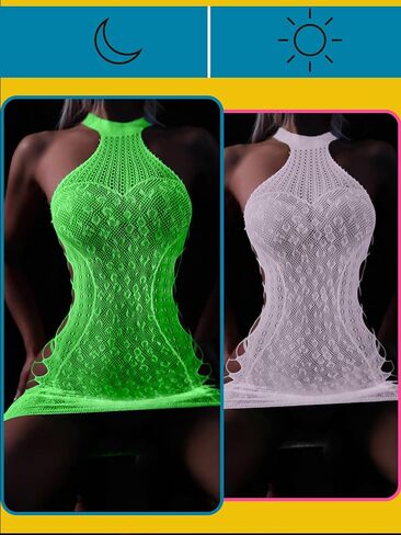 Women's Lingerie,Fishnet Halter Dress Glow in the Dark Party Outfits in Saudi Arabia