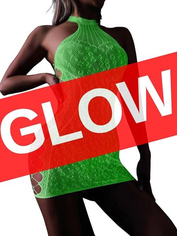 Women's Lingerie,Fishnet Halter Dress Glow in the Dark Party Outfits in Saudi Arabia