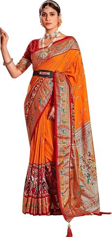 Elina fashion Sarees For Women Banarasi Art Silk Woven Saree l Indian Ethnic Wedding Gift Sari with Unstitched Blouse in Saudi Arabia
